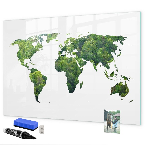Törölhető mágneses tábla Zöld világtérkép fotókkal