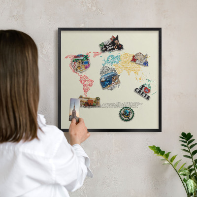 Dekoratív fali mágnestábla fekete keret Világtérkép
