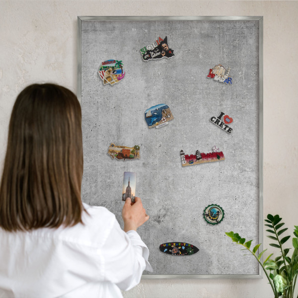Keretes fém mágnestábla ezüst színben Beton minimalizmus