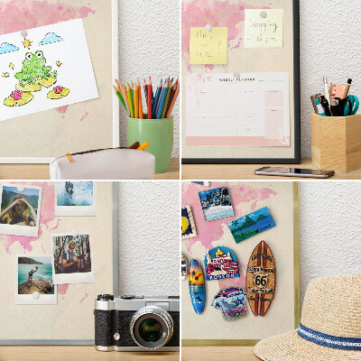 Keretes fém mágnestábla ezüst színben Világtérkép