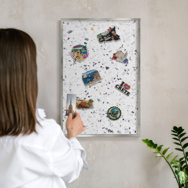 Tábla nyaralási mágneseknek ezüst keret Terrazzo stílus