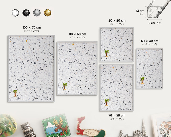Tábla nyaralási mágneseknek ezüst keret Terrazzo stílus