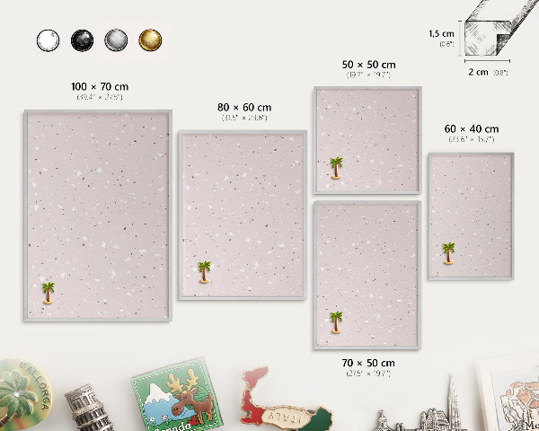 Keretes fém mágnestábla ezüst színben Modern terrazzo