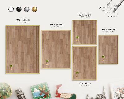Keretes mágneses tábla arany színben Fa minta