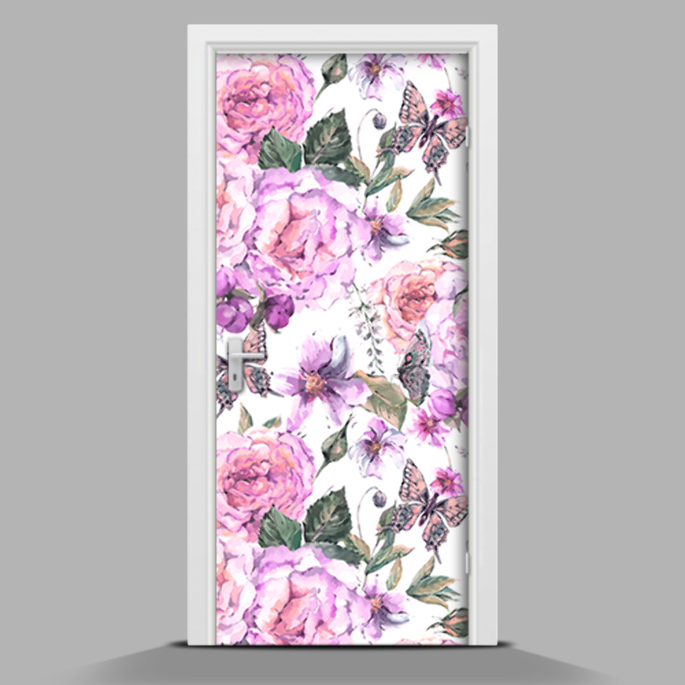 Fotótapéta ajtóra Virágok és lepkék