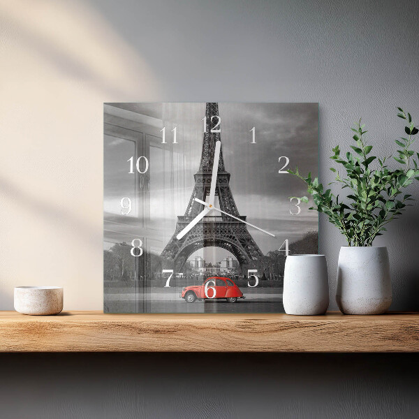 Szögletes fali üvegóra Eiffel-torony autó