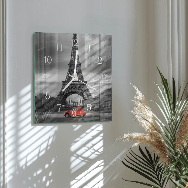 Szögletes fali üvegóra Eiffel-torony autó