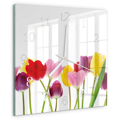 Szögletes fali üvegóra Színes tulipánok