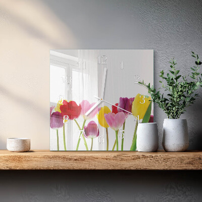 Szögletes fali üvegóra Színes tulipánok