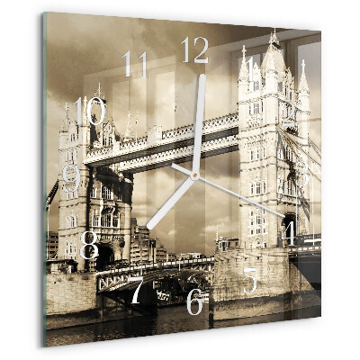 Szögletes fali üvegóra London Bridge szépia