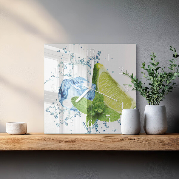 Szögletes fali üvegóra Lime és menta