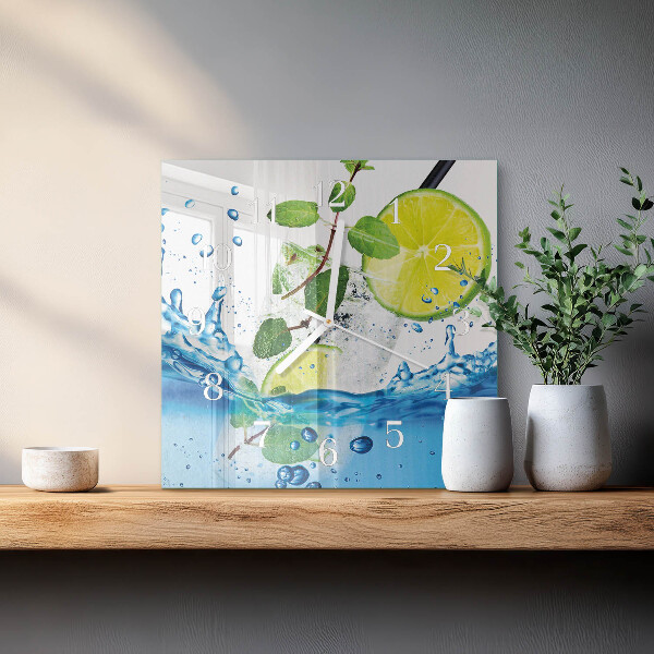 Szögletes fali üvegóra Lime és menta