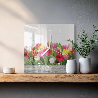 Szögletes fali üvegóra Tulipánok