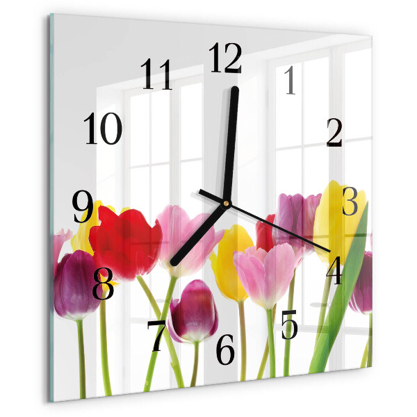 Szögletes üvegóra Színes tulipánok