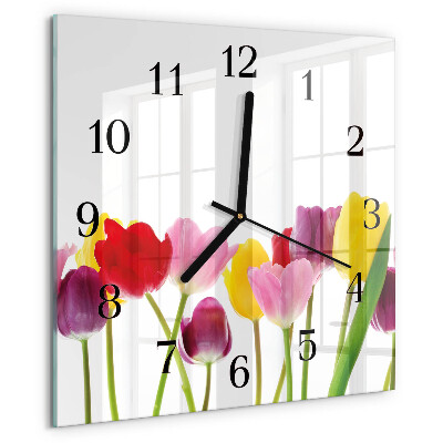 Szögletes üvegóra Színes tulipánok