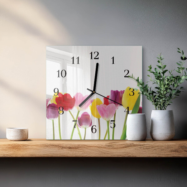 Szögletes üvegóra Színes tulipánok