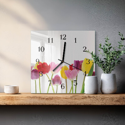 Szögletes üvegóra Színes tulipánok