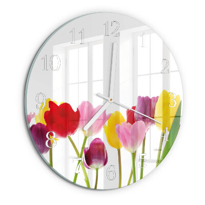 Kerek fali üvegóra Színes tulipánok
