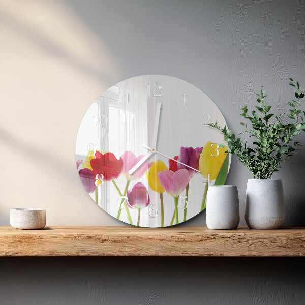 Kerek fali üvegóra Színes tulipánok