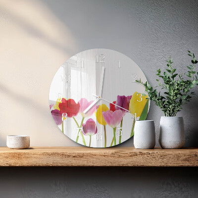 Kerek fali üvegóra Színes tulipánok