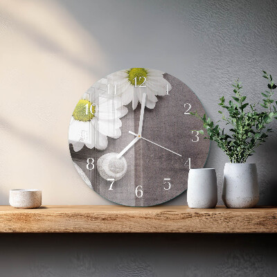 Kerek fali üvegóra Virágok és kövek