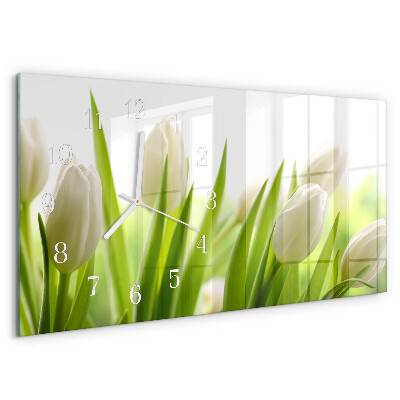 Vízszintes üvegóra Fehér tulipánok