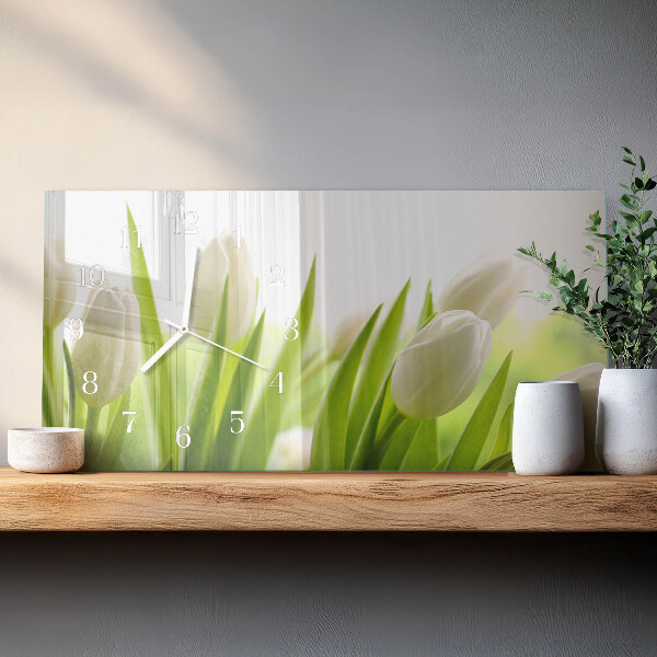 Vízszintes üvegóra Fehér tulipánok